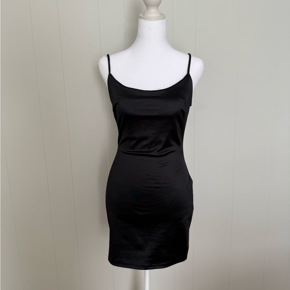 Sleek Black Satin Slip Dress